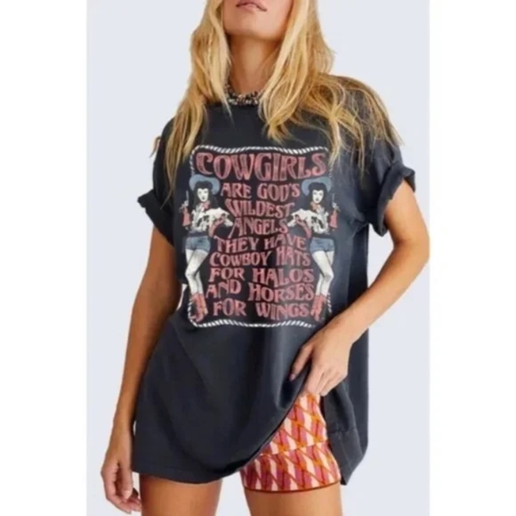 Tops - Mineral Black Cowgirls Are Gods Wildest Angels Oversized Graphic T-Shirt Tee Top